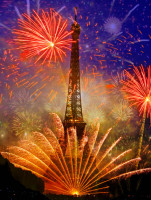 Праздничный фейерверк над Эйфелевой башней, Париж