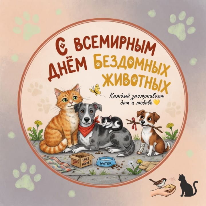 всемирный день бездомных животных, открытка №14