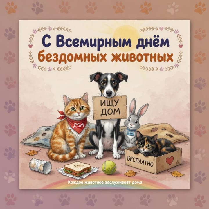 всемирный день бездомных животных, открытка №34