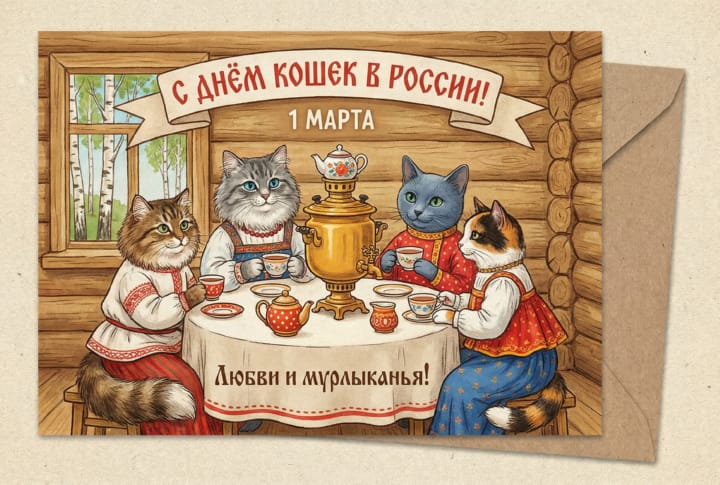 день кошек в России, открытка №17