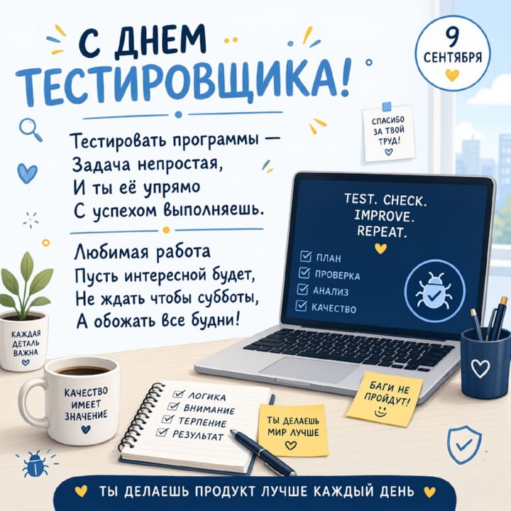 красивая открытка №1 с днем тестировщика