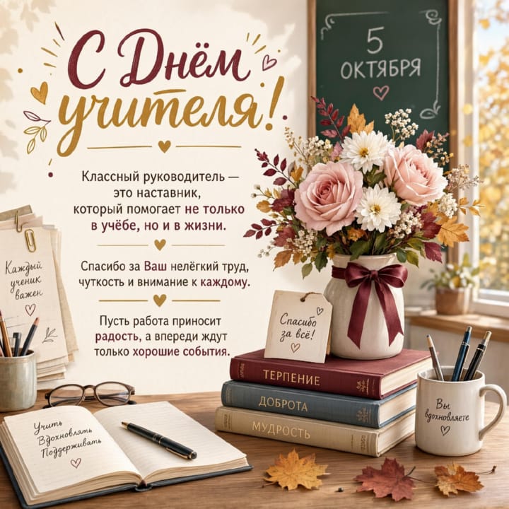 классному руководителю с Днем учителя, открытка №11