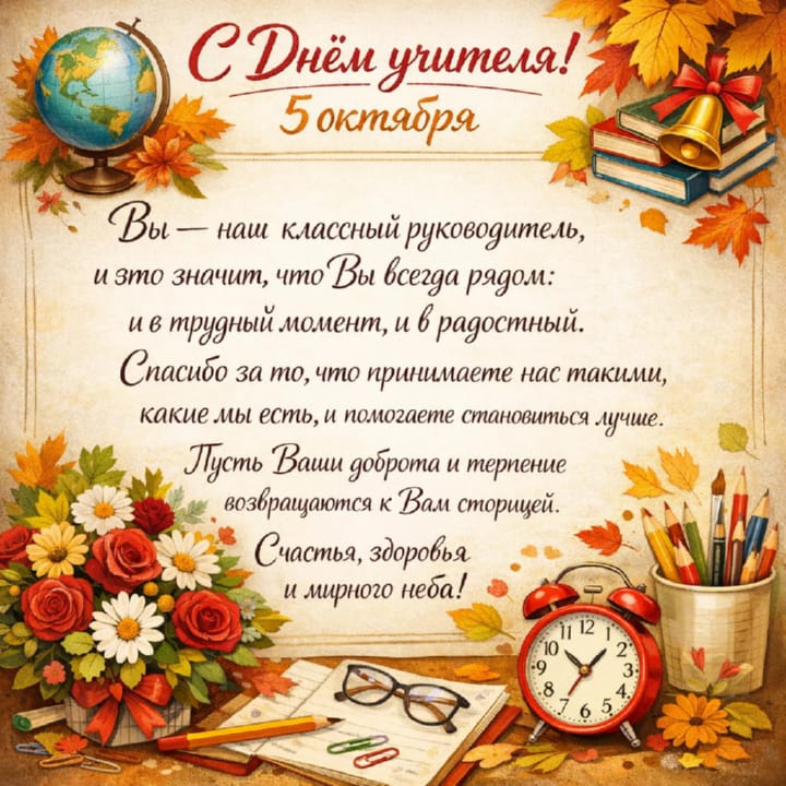 классному руководителю с Днем учителя, открытка №15