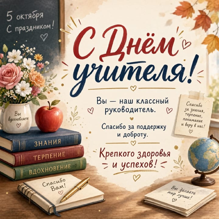 классному руководителю с Днем учителя, открытка №16