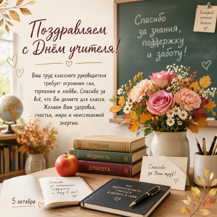 классному руководителю с Днем учителя, открытка №24