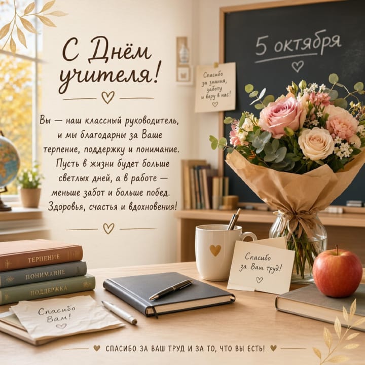 классному руководителю с Днем учителя, открытка №25