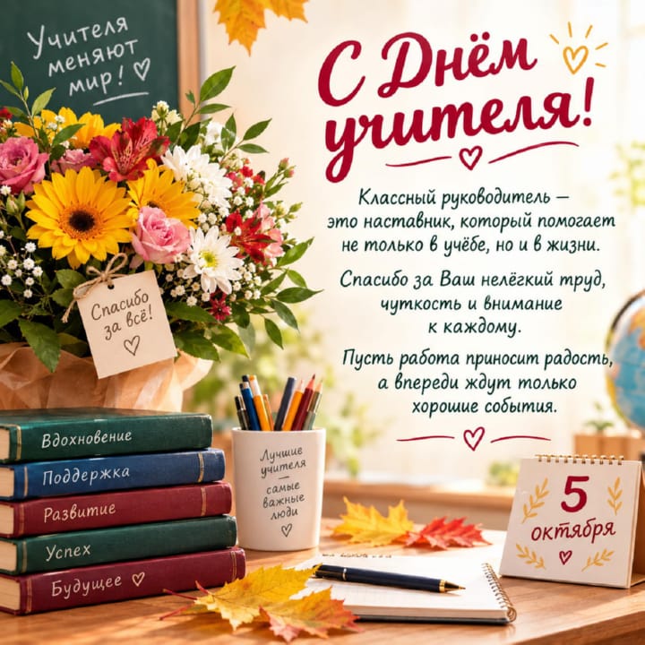 классному руководителю с Днем учителя, открытка №4