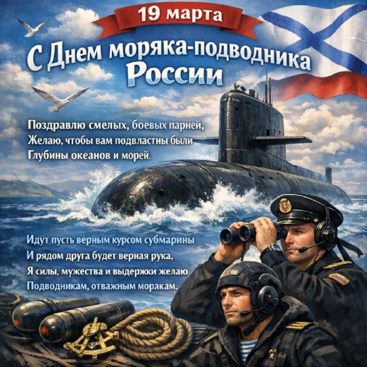 красивая открытка №43 с днем моряка-подводника России