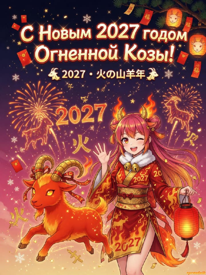 с Новым годом 2027 Огненной Козы, открытка №123