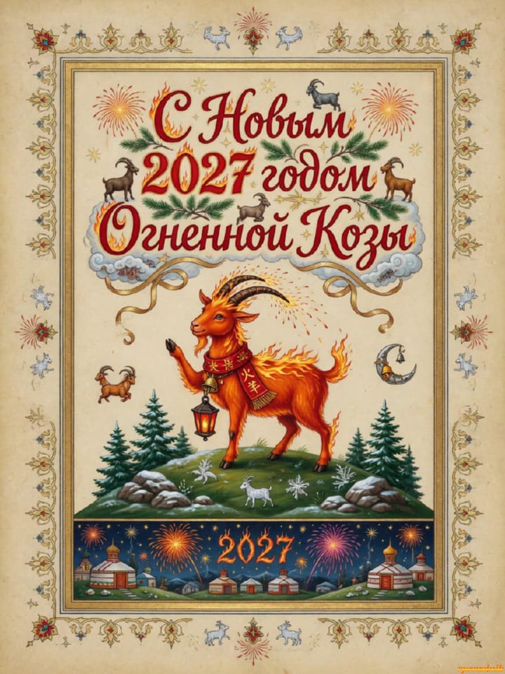 с Новым годом 2027 Огненной Козы, открытка №125