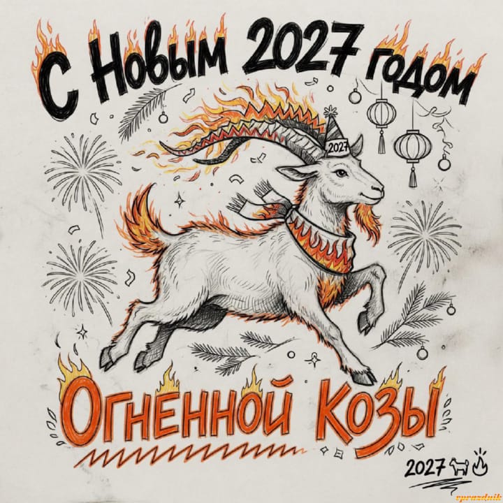 с Новым годом 2027 Огненной Козы, открытка №129