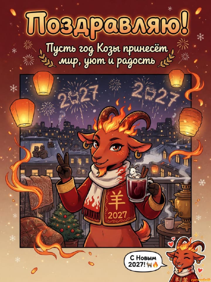 с Новым годом 2027 Огненной Козы, открытка №132