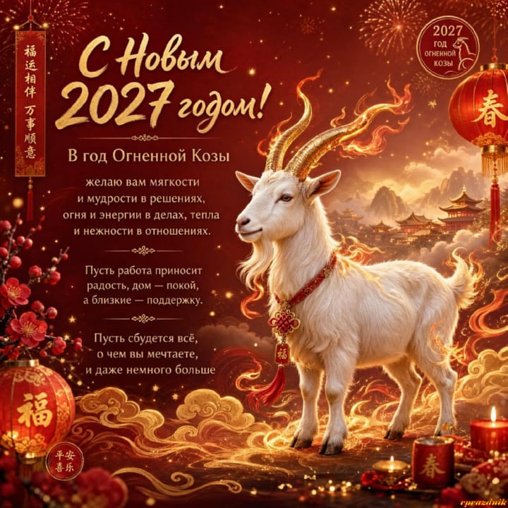 с Новым годом 2027 Огненной Козы, открытка №134