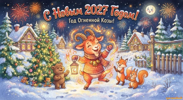 с Новым годом 2027 Огненной Козы, открытка №114