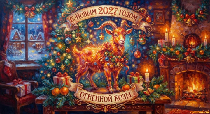 с Новым годом 2027 Огненной Козы, открытка №100