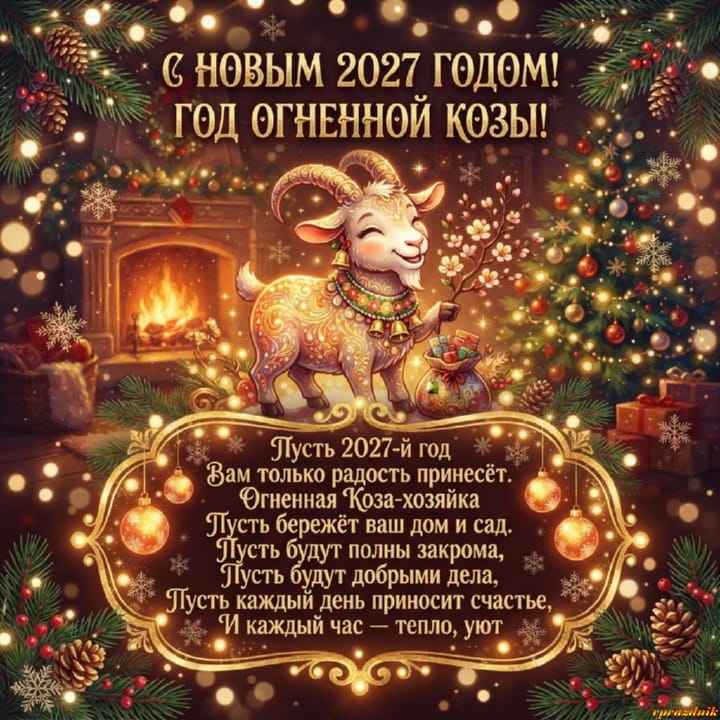 с Новым годом 2027 Огненной Козы, открытка №104