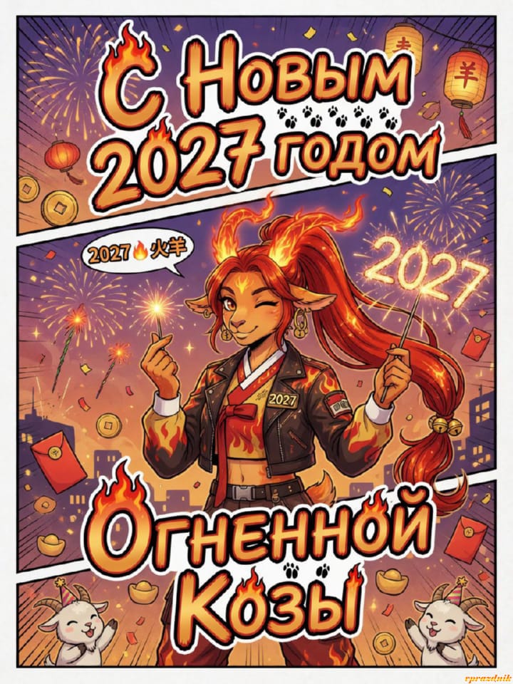 с Новым годом 2027 Огненной Козы, открытка №86