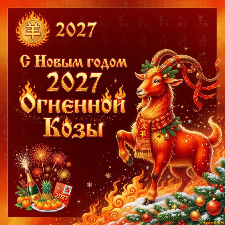 с Новым годом 2027 Огненной Козы, открытка №89