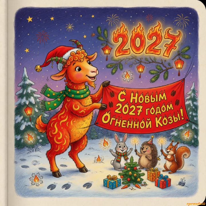 с Новым годом 2027 Огненной Козы, открытка №95