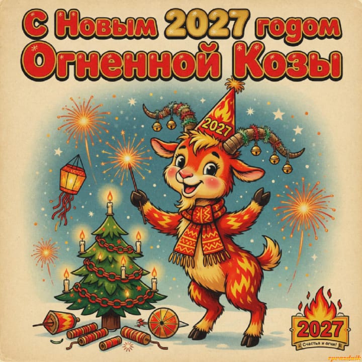 с Новым годом 2027 Огненной Козы, открытка №96