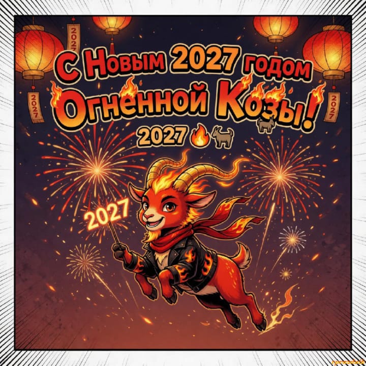 с Новым годом 2027 Огненной Козы, открытка №71