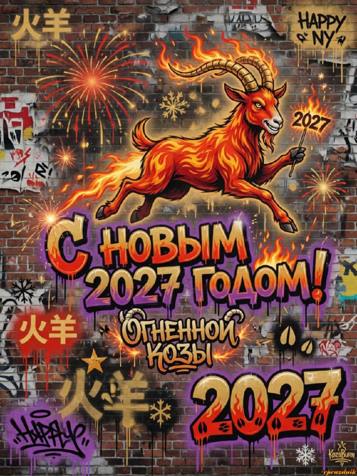 с Новым годом 2027 Огненной Козы, открытка №76