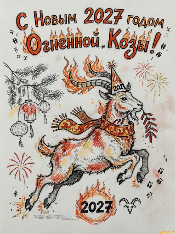 с Новым годом 2027 Огненной Козы, открытка №77