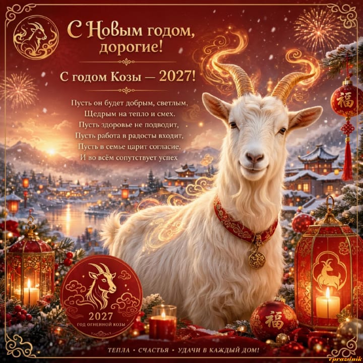 с Новым годом 2027 Огненной Козы, открытка №55
