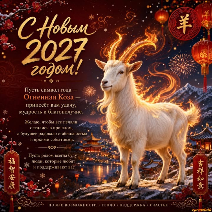 с Новым годом 2027 Огненной Козы, открытка №56