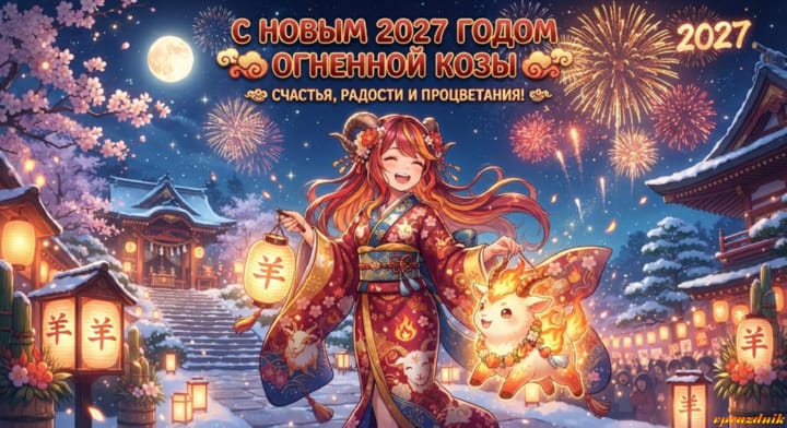 с Новым годом 2027 Огненной Козы, открытка №57