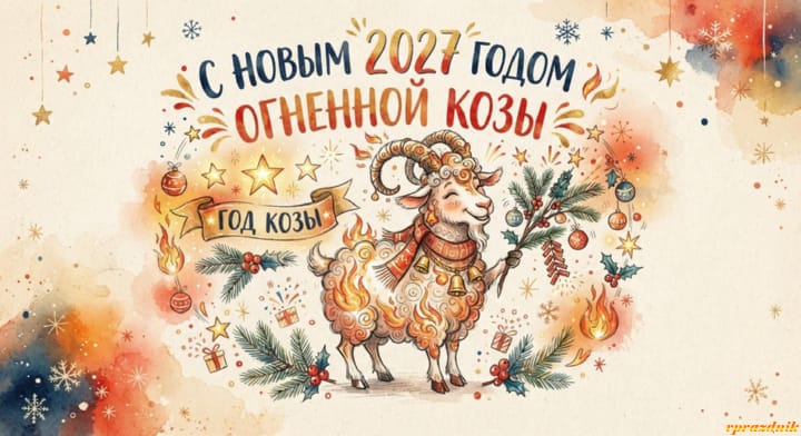 с Новым годом 2027 Огненной Козы, открытка №59