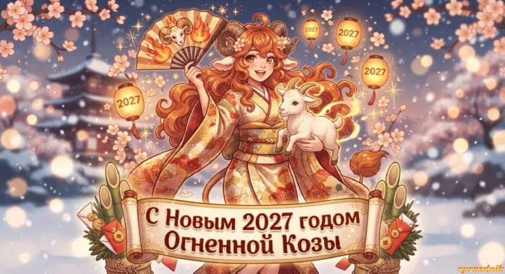 с Новым годом 2027 Огненной Козы, открытка №60