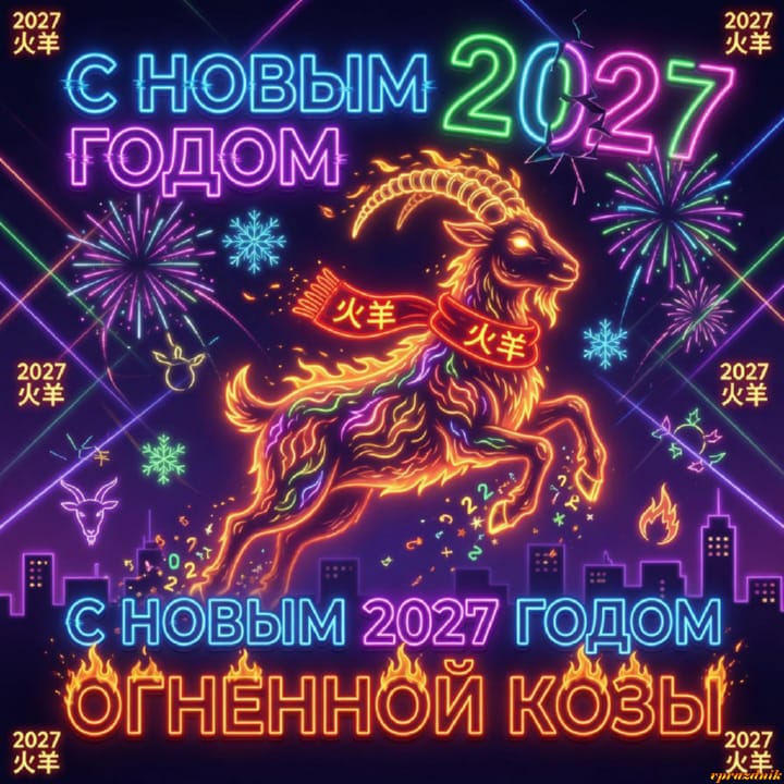 с Новым годом 2027 Огненной Козы, открытка №66