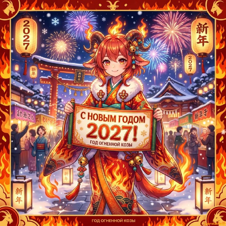 с Новым годом 2027 Огненной Козы, открытка №39