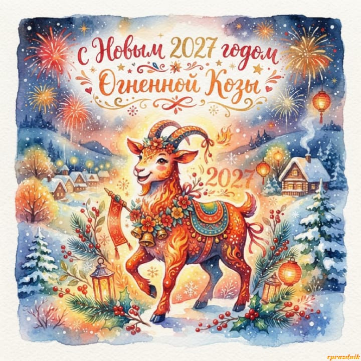 с Новым годом 2027 Огненной Козы, открытка №45