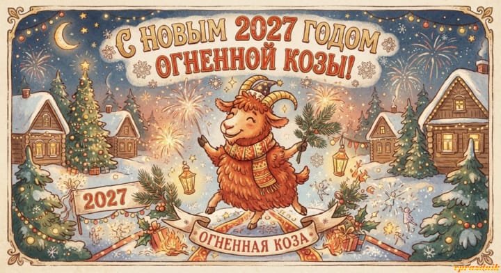с Новым годом 2027 Огненной Козы, открытка №49