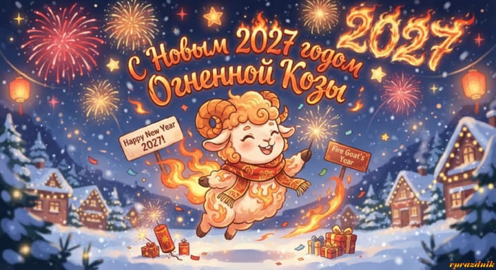 с Новым годом 2027 Огненной Козы, открытка №50
