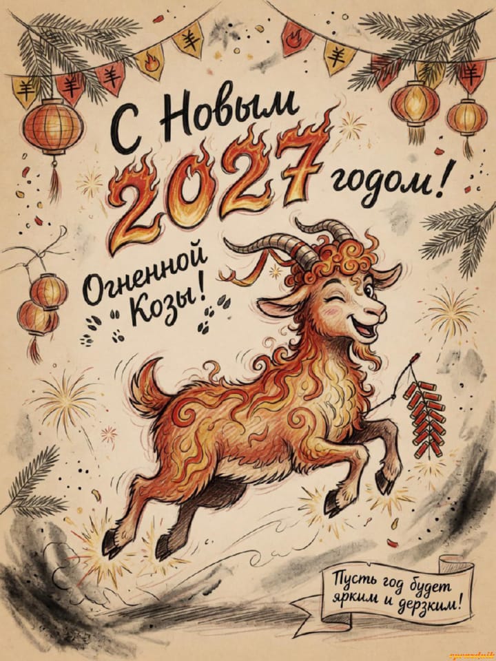 с Новым годом 2027 Огненной Козы, открытка №26