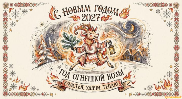 с Новым годом 2027 Огненной Козы, открытка №29
