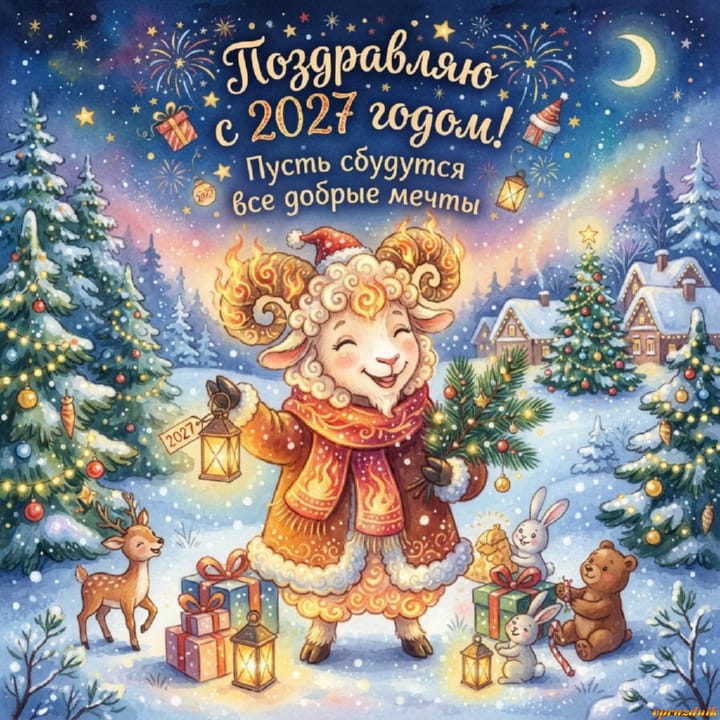 с Новым годом 2027 Огненной Козы, открытка №31