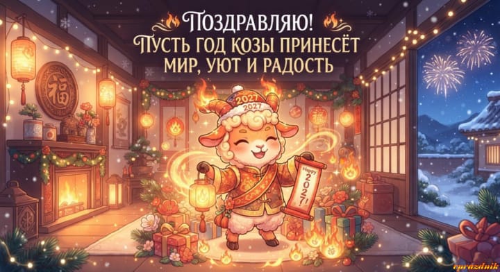 с Новым годом 2027 Огненной Козы, открытка №33
