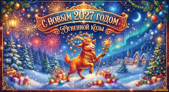 с Новым годом 2027 Огненной Козы, открытка №14