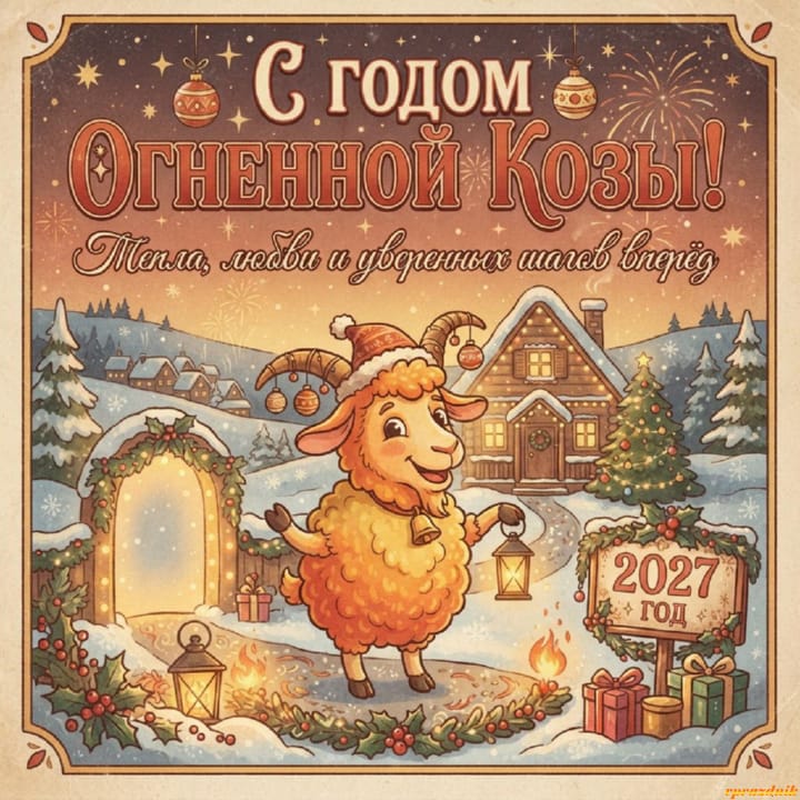 с Новым годом 2027 Огненной Козы, открытка №22