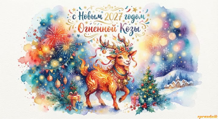 с Новым годом 2027 Огненной Козы, открытка №3