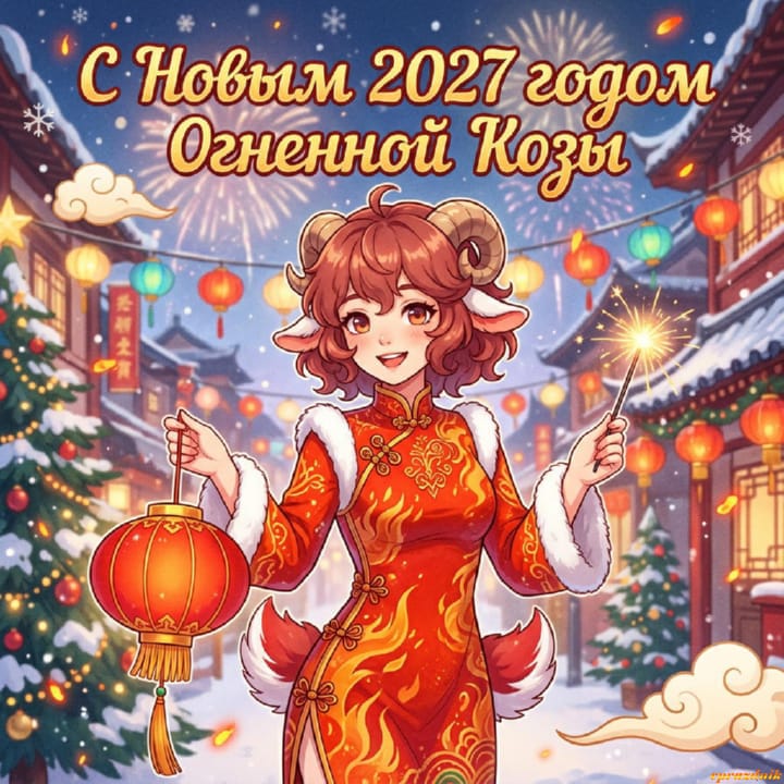 с Новым годом 2027 Огненной Козы, открытка №5