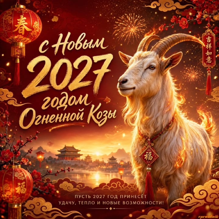 с Новым годом 2027 Огненной Козы, открытка №6