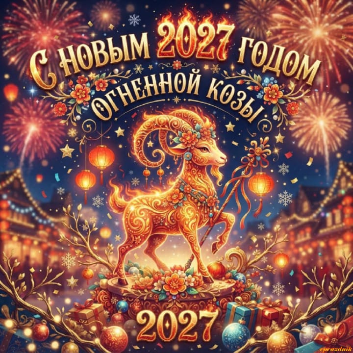 с Новым годом 2027 Огненной Козы, открытка №24