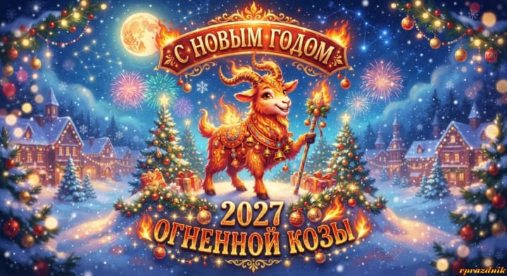с Новым годом 2027 Огненной Козы, открытка №12
