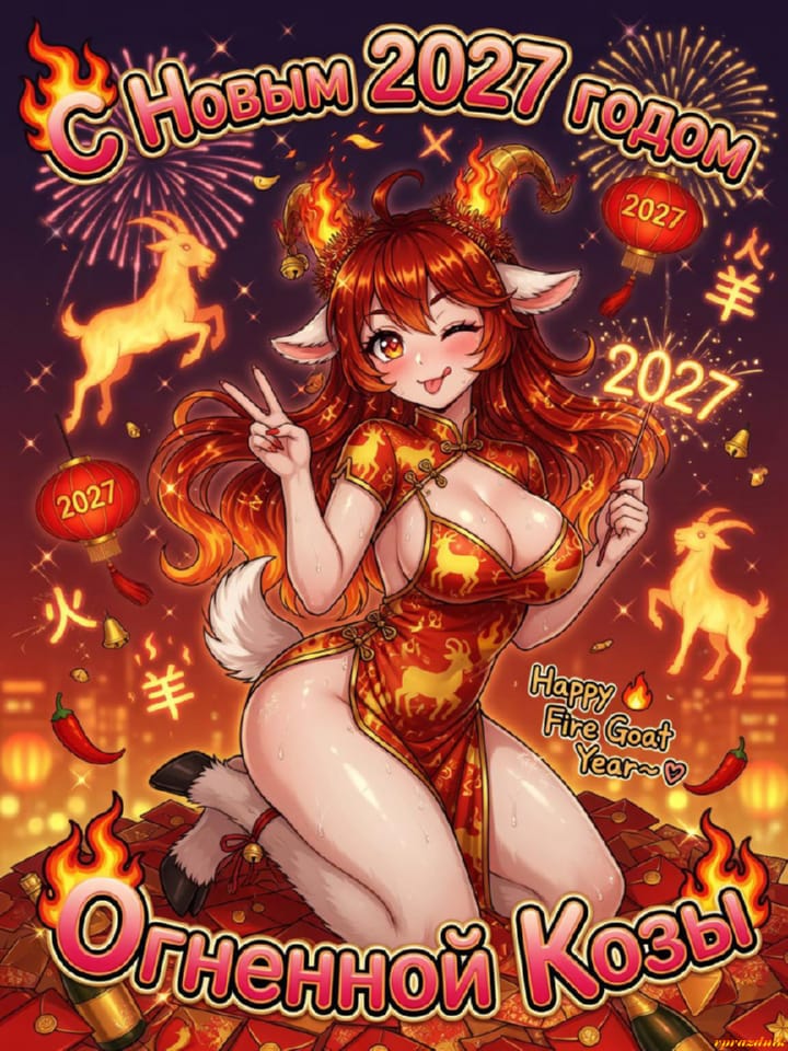 с Новым годом 2027 Огненной Козы, открытка №2