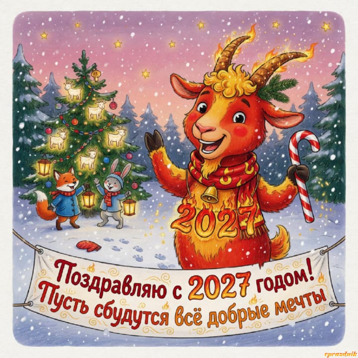 с Новым годом 2027 Огненной Козы, открытка №9